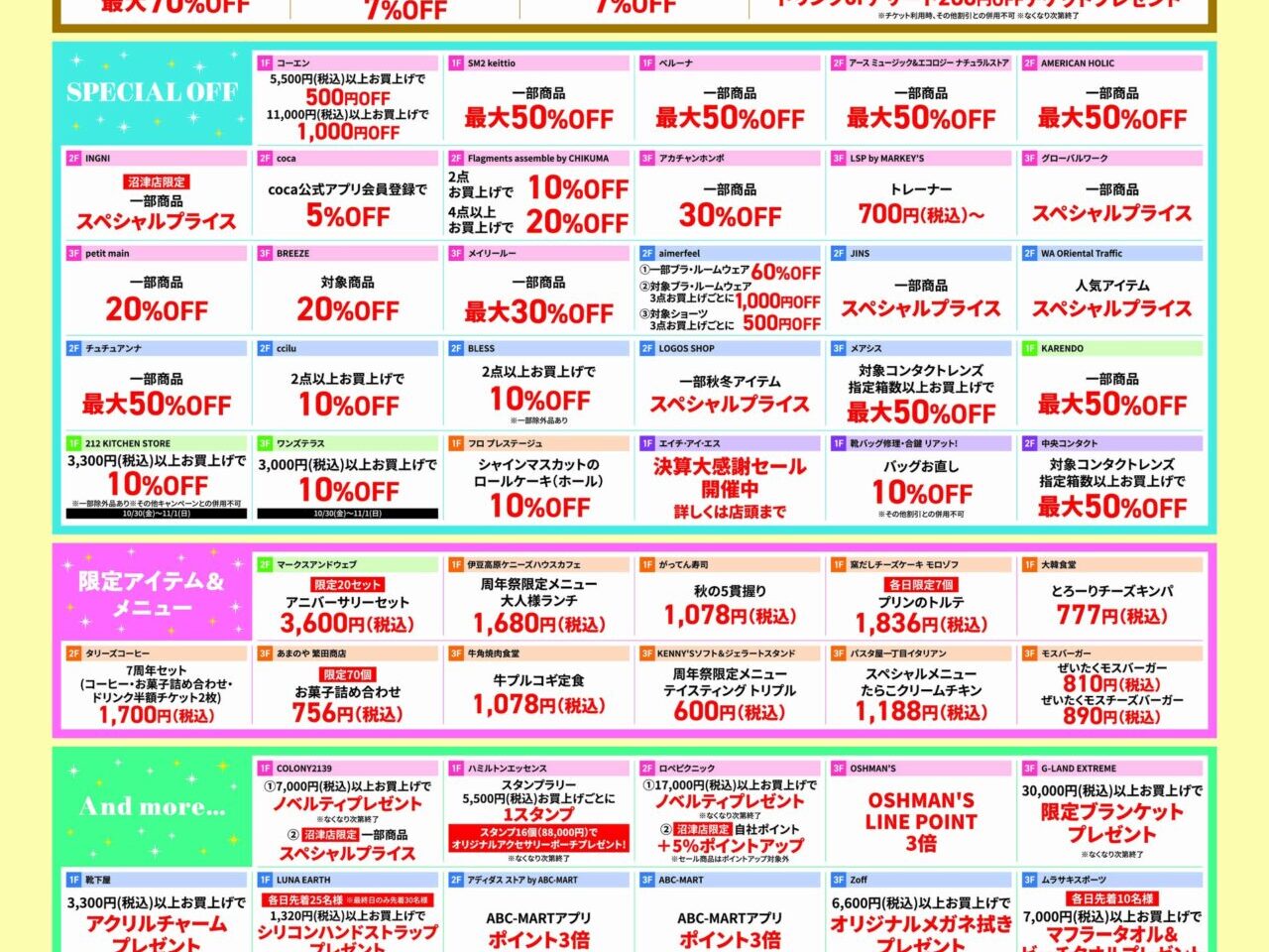ららぽーと沼津 7th ANNIVERSARY SALEの案内